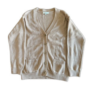 Quince Tan Organic Oversized V-Neck Cardigan Youth 10